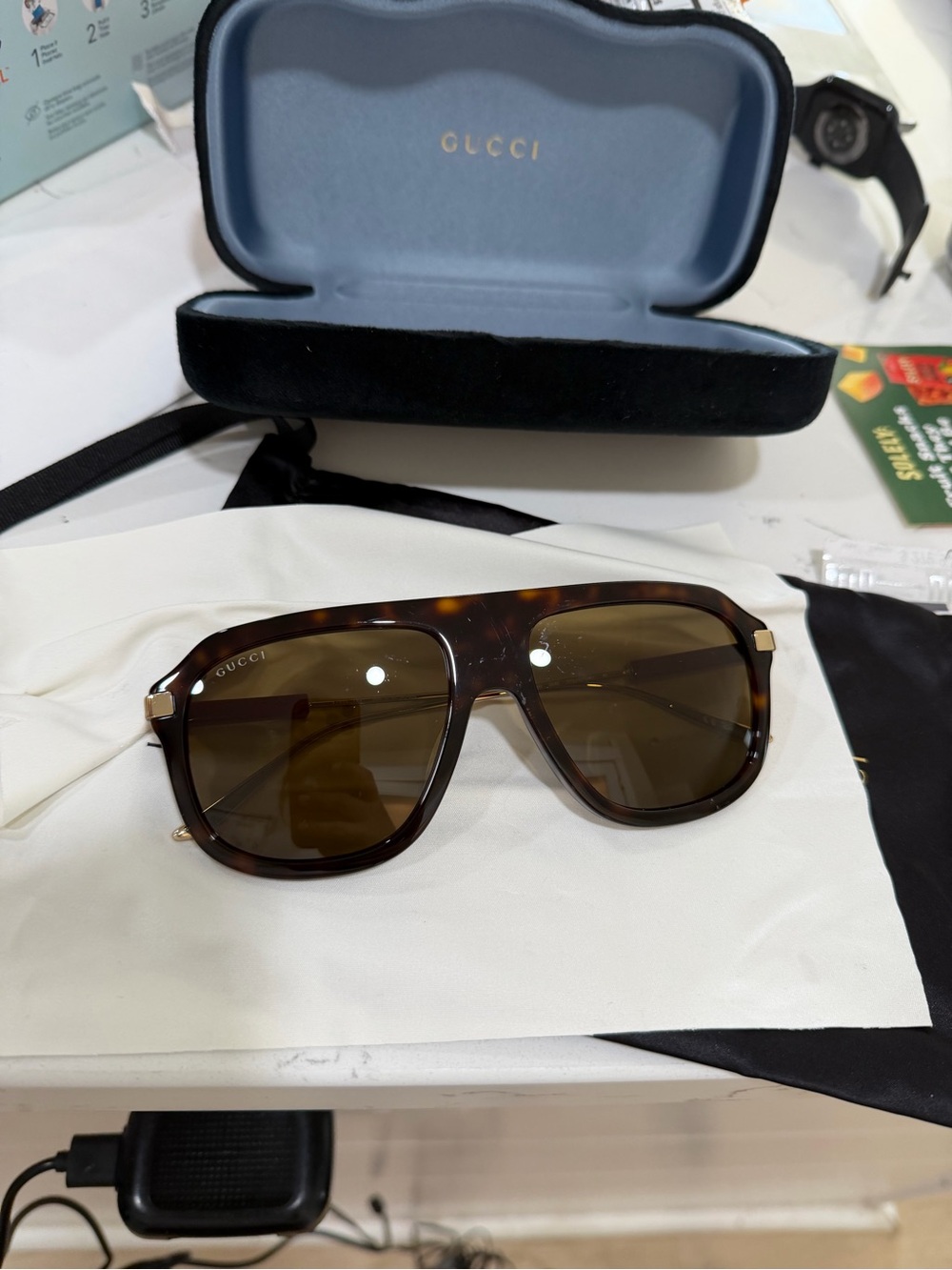 Gucci Tortoiseshell Frame Sunglasses with Brown Lenses